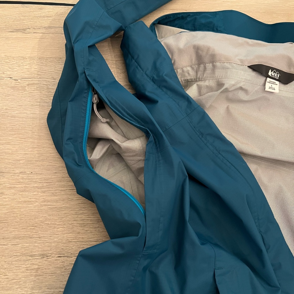 REI Rainier Rain Jacket Women's Large Teal Blue Nylon Peak 2.5L Hooded Full Zip - Picture 6 of 12
